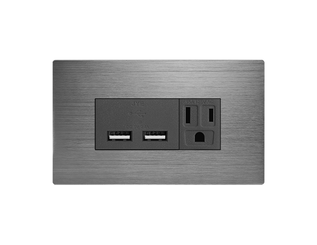 摩登灰雙USB一接地插座 1